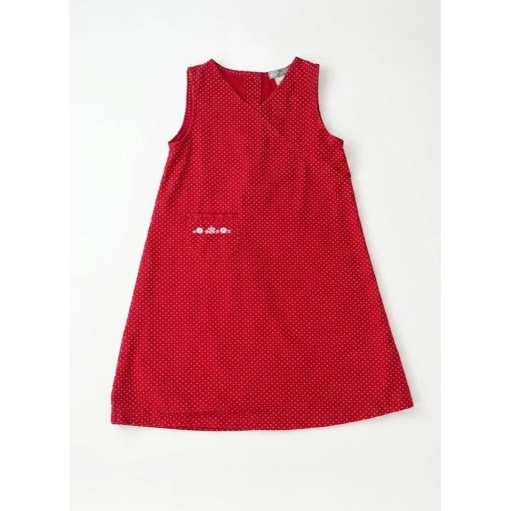 Vintage Carters Red White Polka Dot Jumper Dress Size 5 Pocket 90s Y2K